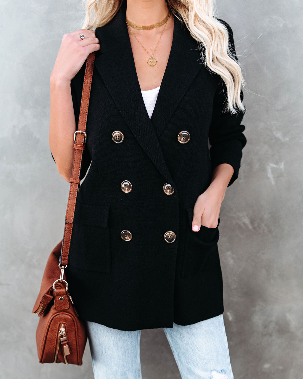 Business Casual Pocketed Knit Blazer - Black Ins Street