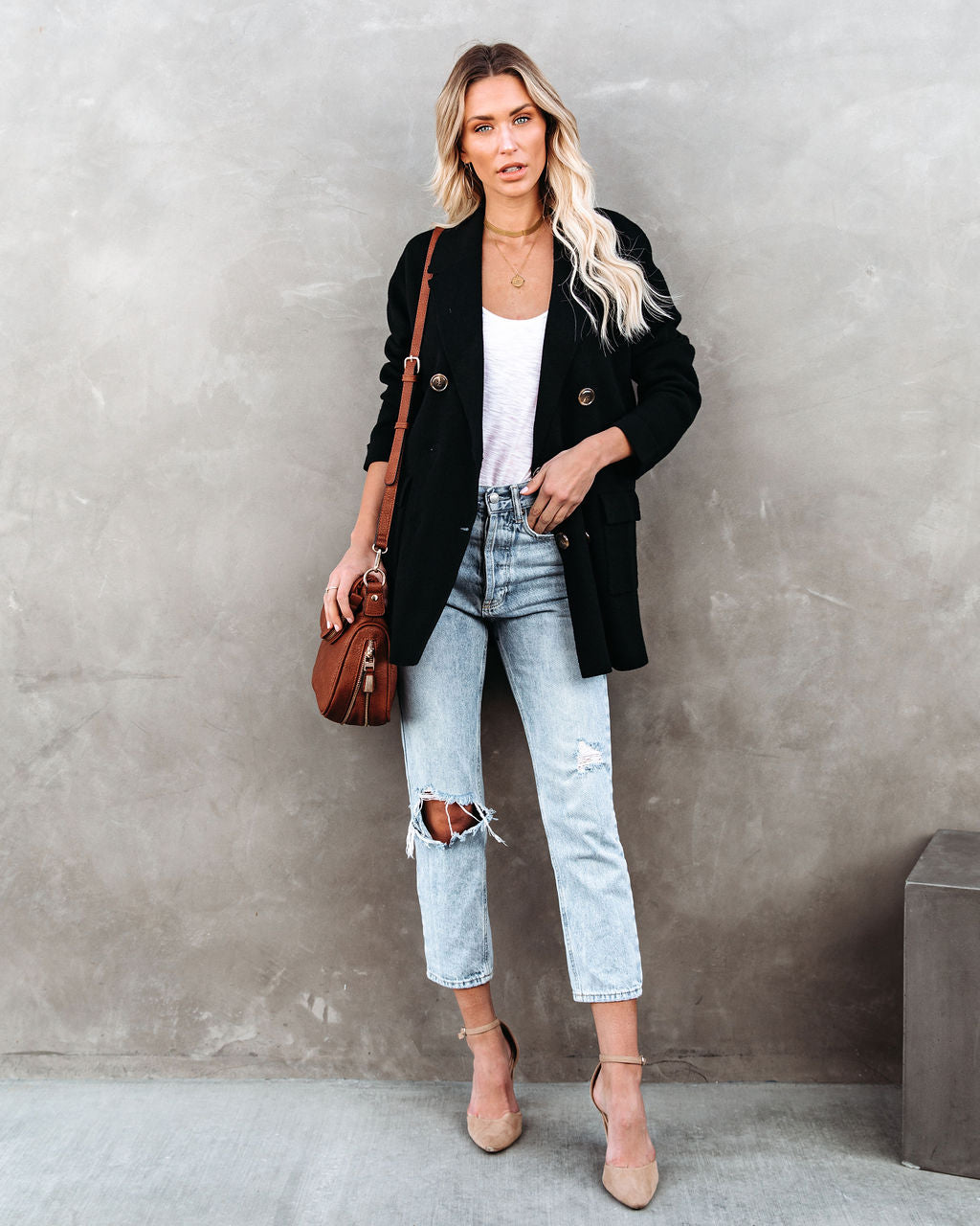 Business Casual Pocketed Knit Blazer - Black Ins Street