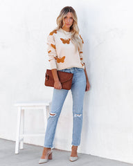 Butterflies Knit Sweater - Cream Ins Street