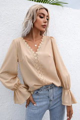 Lace Trim Flounce Sleeve Blouse Ins Street