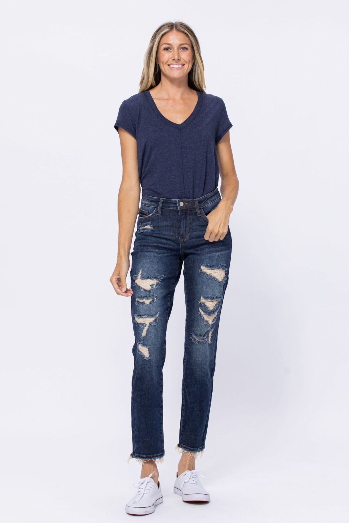 Mid-Rise Distressed Boyfriend Jeans Ins Street