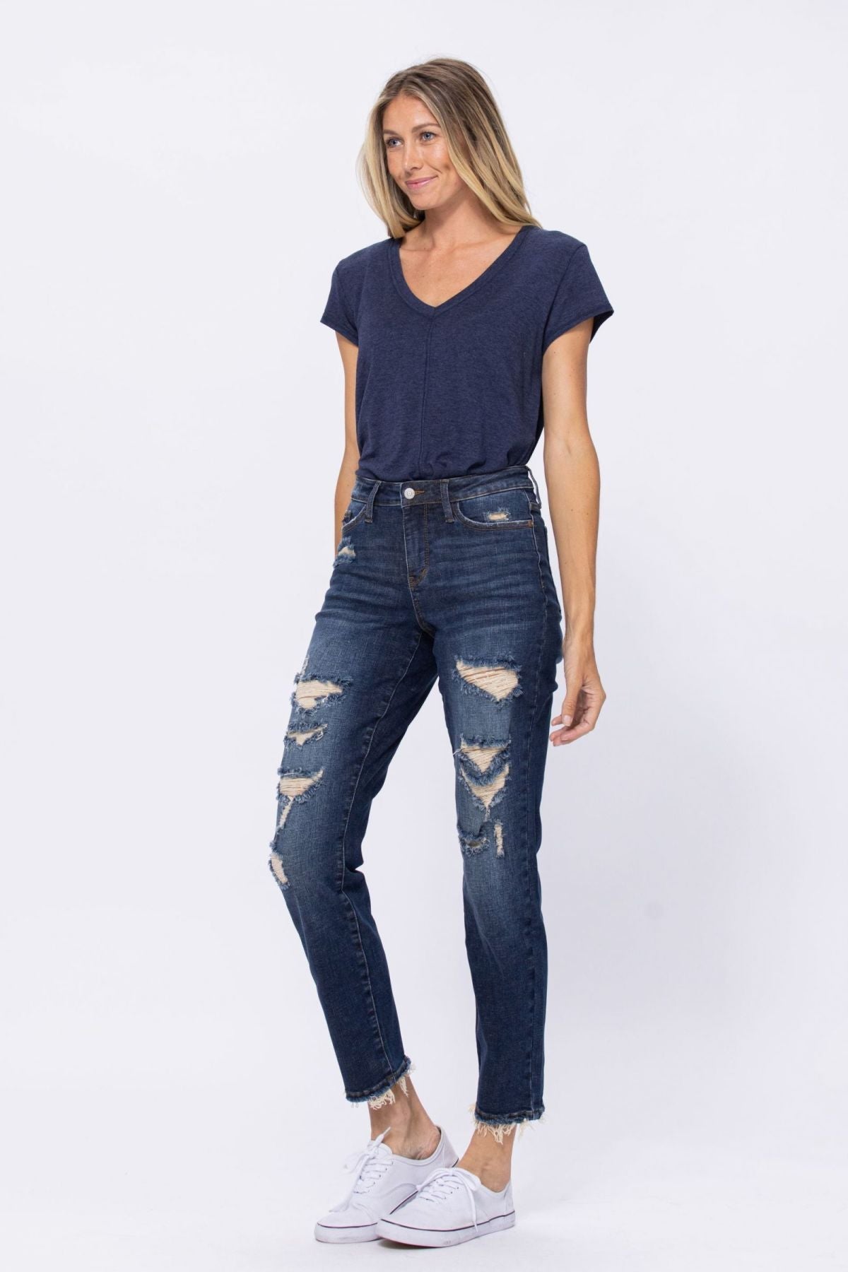 Mid-Rise Distressed Boyfriend Jeans Ins Street