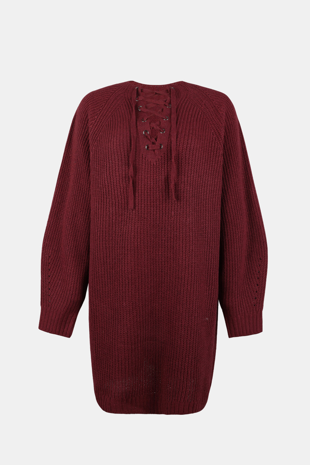 Lace-Up Balloon Sleeve Sweater Dress Ins Street