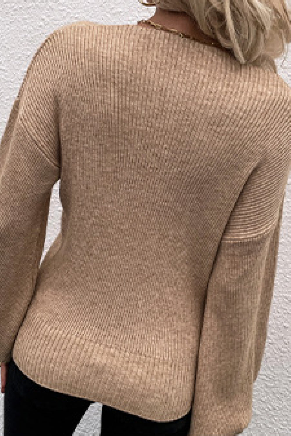 Lantern Sleeve Surplice Knit Sweater Ins Street