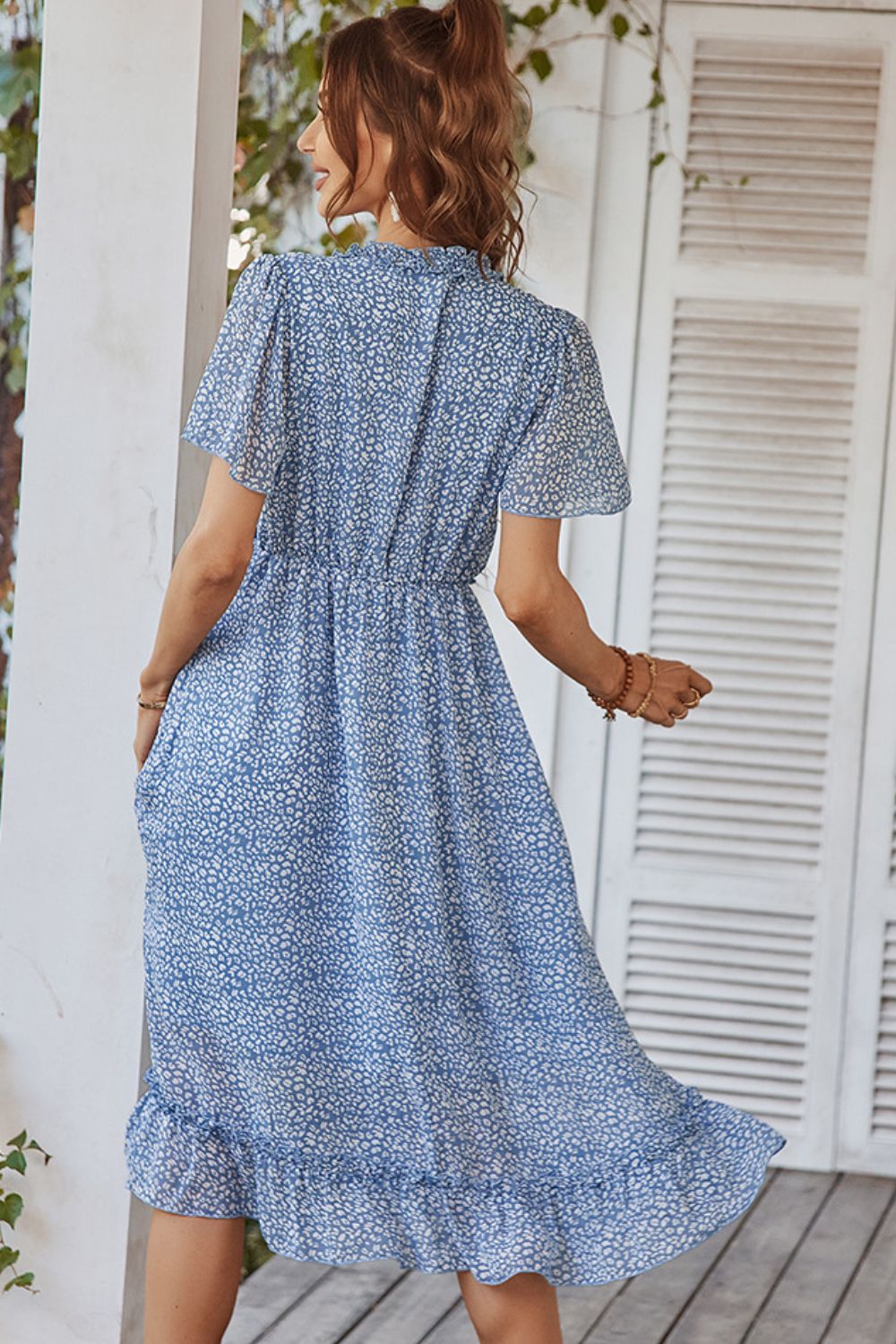 Leopard Frill Trim Flutter Sleeve Dress Ins Street