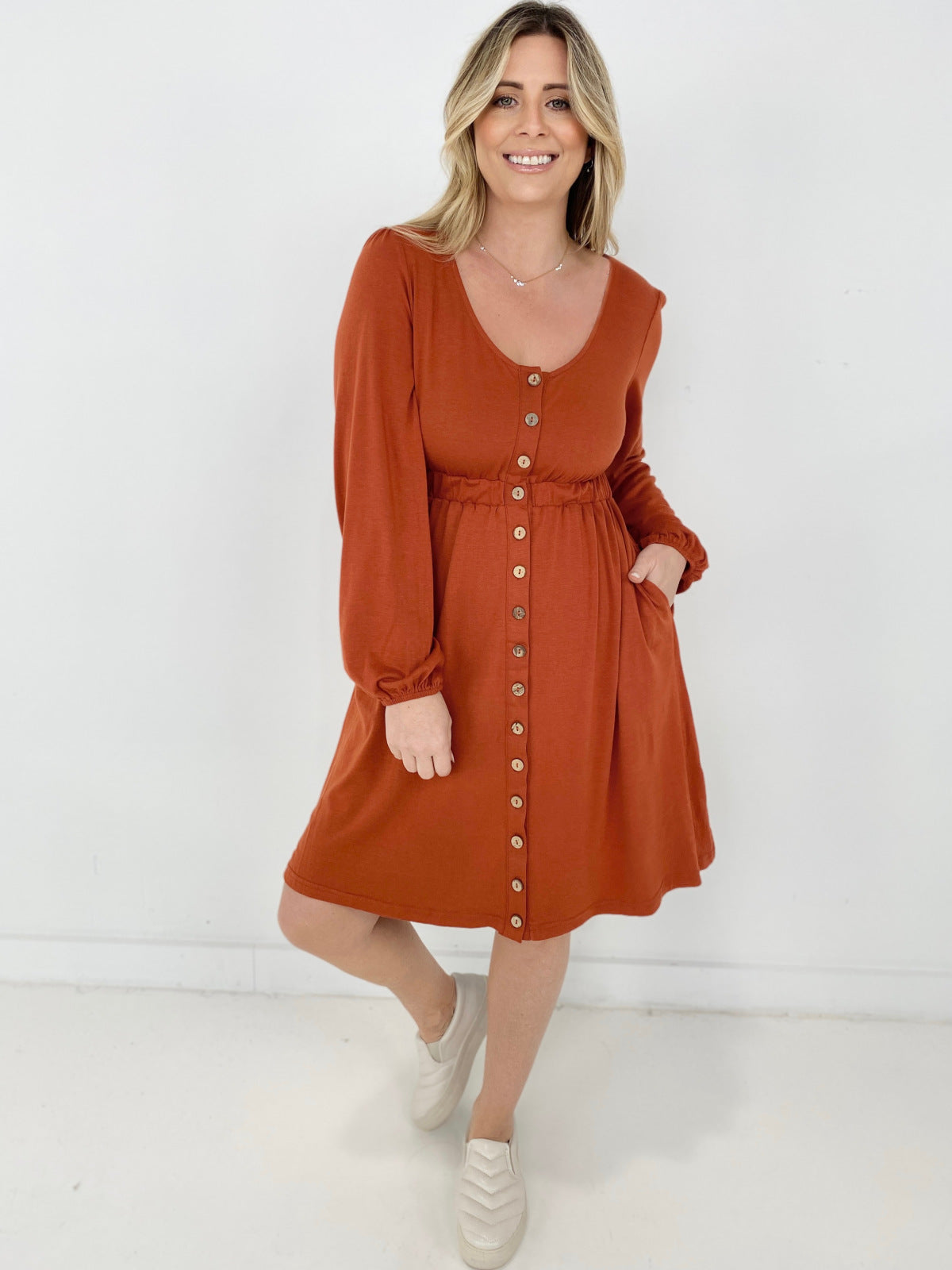 New Colors! Button Up Long Sleeve Dress Kiwidrop