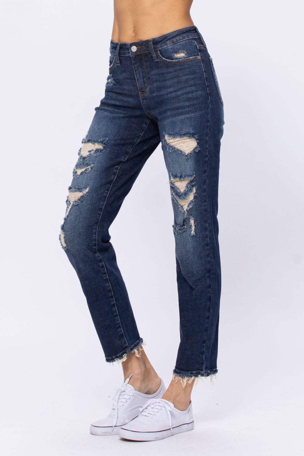 Mid-Rise Distressed Boyfriend Jeans Ins Street