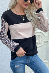 Leopard Color Block Long Sleeve Sweatshirt Ins Street