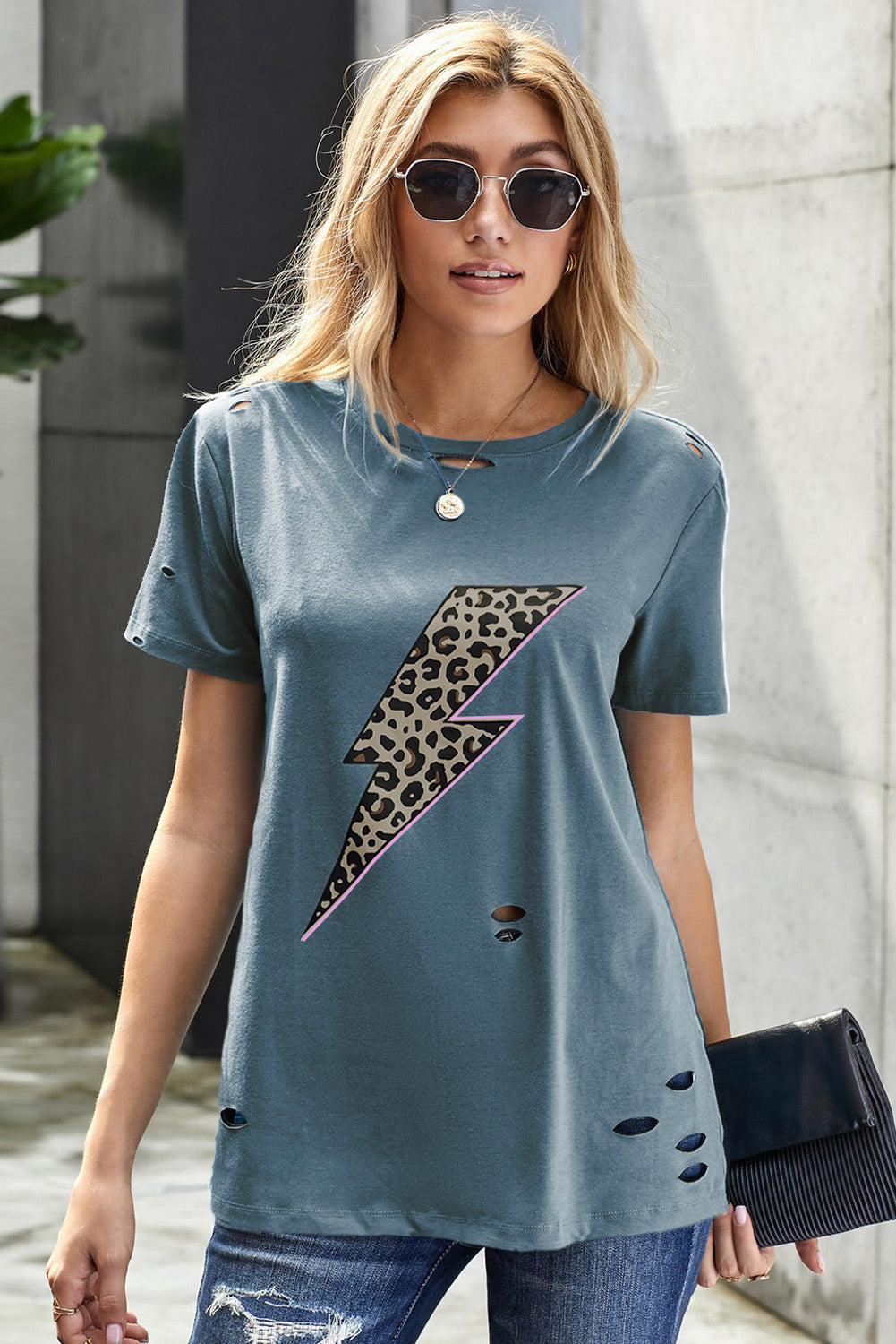 Leopard Lip Distressed T-Shirt Ins Street