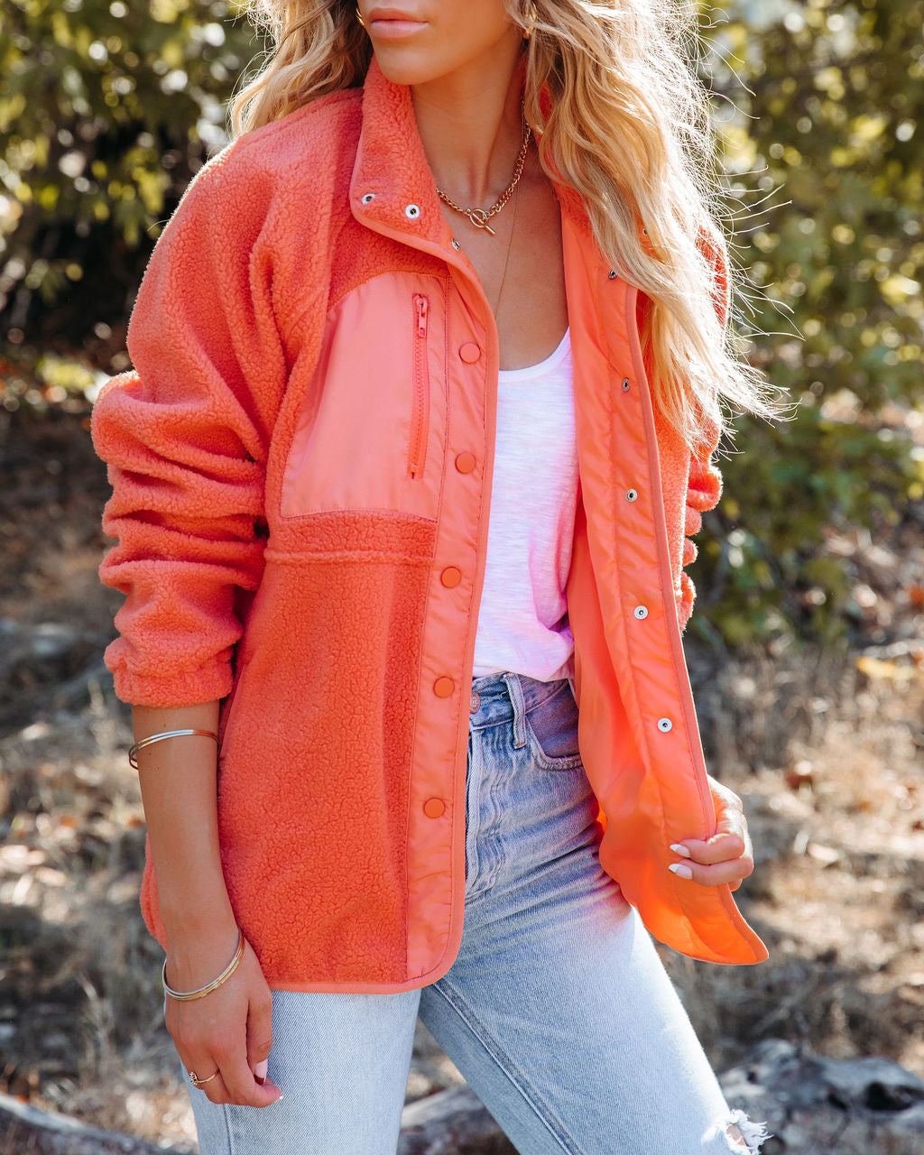 Cabin Pocketed Fleece Jacket - Coral Ins Street