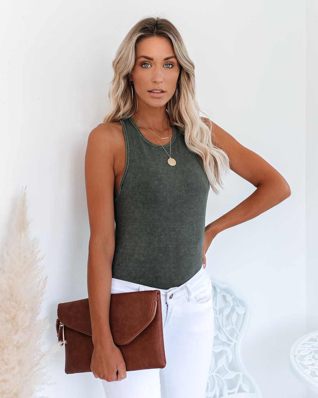 PREORDER - Cactus Washed Cotton Racerback Tank - Olive Ins Street