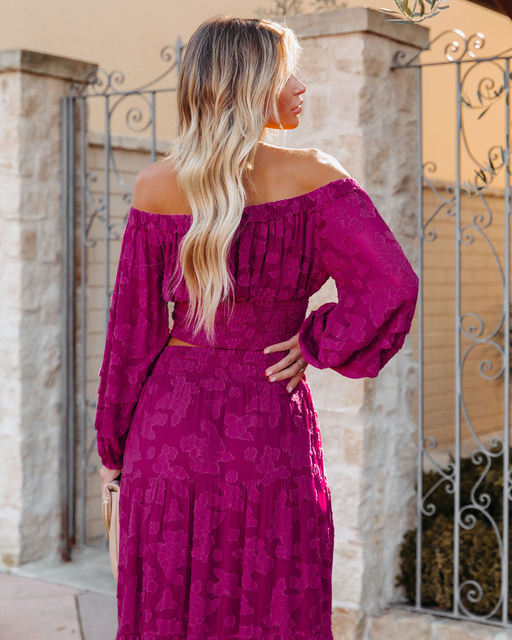 Cambry Textured Off The Shoulder Blouse - Magenta Ins Street