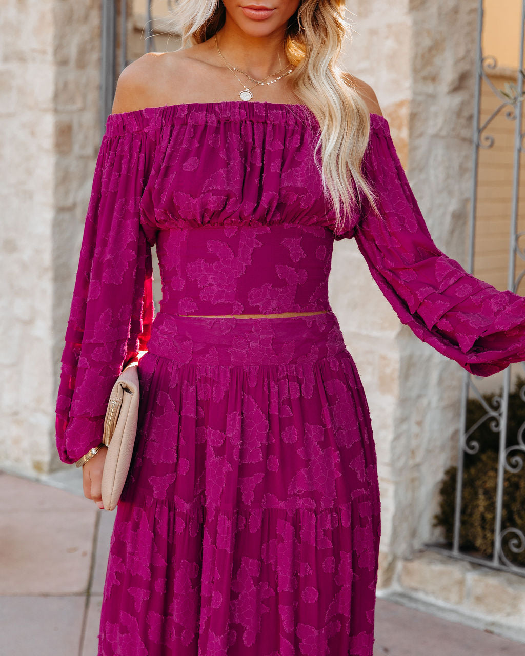 Cambry Textured Off The Shoulder Blouse - Magenta Ins Street
