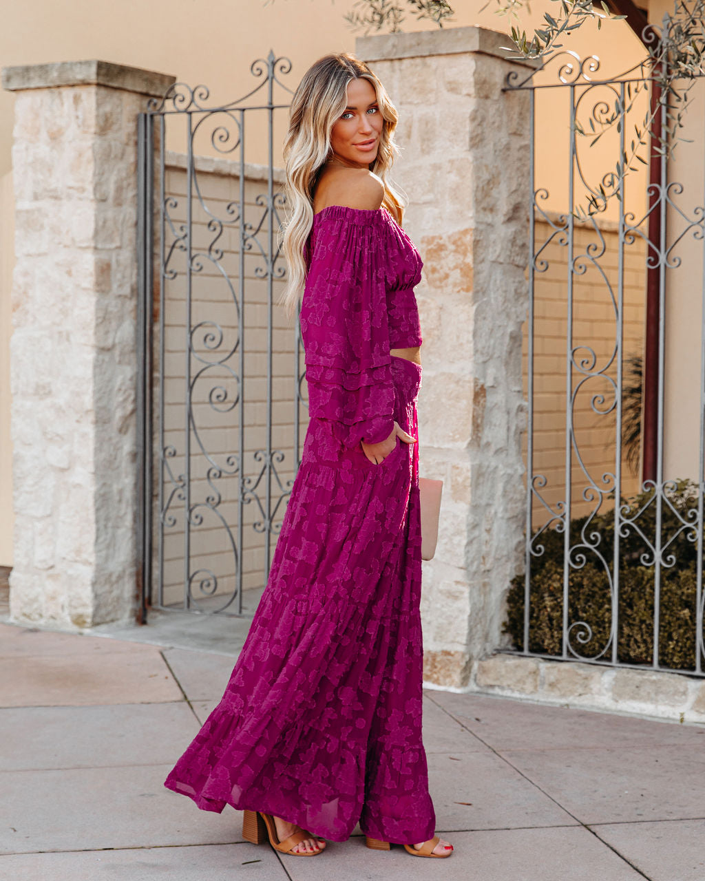 Cambry Pocketed Textured Maxi Skirt - Magenta Ins Street