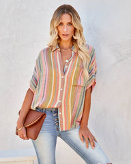 Camille Striped Woven Button Down Top - Yellow Multi Ins Street