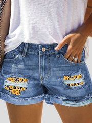 Camouflage Sunflower Ripped Patch Jeans Shorts Ins Street