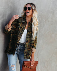 Camouflage Cotton Rock & Roll Frayed Utility Jacket Ins Street