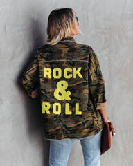 Camouflage Cotton Rock & Roll Frayed Utility Jacket Ins Street