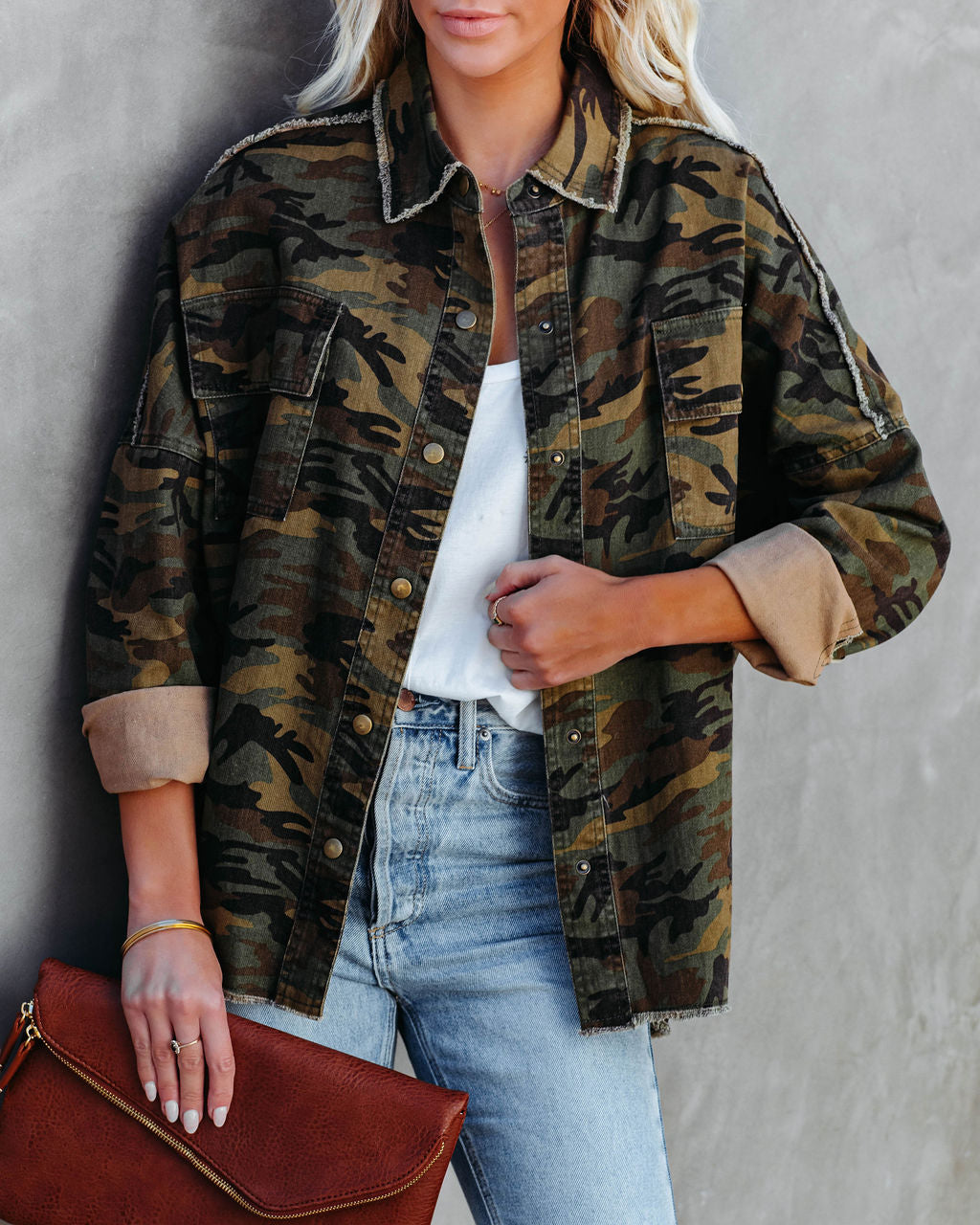 Camouflage Cotton Rock & Roll Frayed Utility Jacket Ins Street