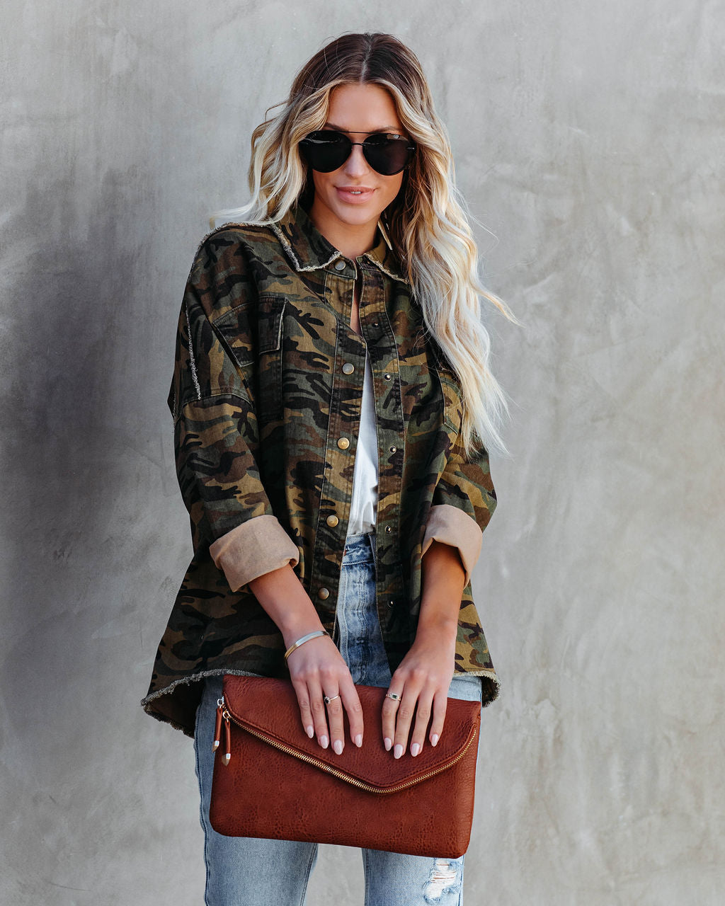 Camouflage Cotton Rock & Roll Frayed Utility Jacket Ins Street