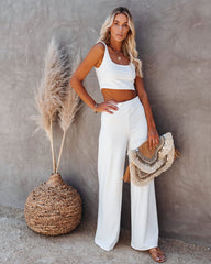 Campfire Wide Leg Ribbed Knit Pants - White Ins Street