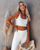 Campfire Ribbed Crop Knit Tank - White