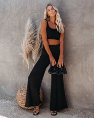 Campfire Wide Leg Ribbed Knit Pants - Black Ins Street