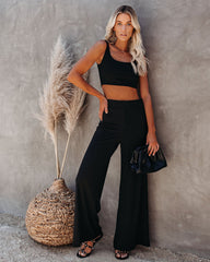 Campfire Wide Leg Ribbed Knit Pants - Black Ins Street