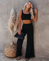 Campfire Wide Leg Ribbed Knit Pants - Black Ins Street