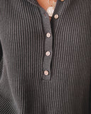 Candlelight Cotton Ribbed Henley Sweater - Charcoal - FINAL SALE Ins Street