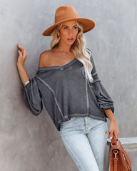 Capitol Reef V-Neck Knit Pocket Top - Charcoal - FINAL SALE Ins Street