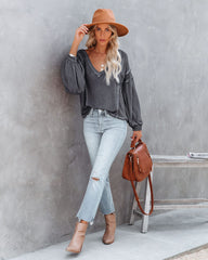 Capitol Reef V-Neck Knit Pocket Top - Charcoal - FINAL SALE Ins Street