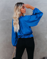 Cappa Satin Peplum Blouse - Cobalt Blue - FINAL SALE Ins Street