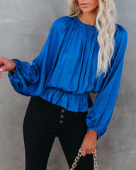 Cappa Satin Peplum Blouse - Cobalt Blue - FINAL SALE Ins Street