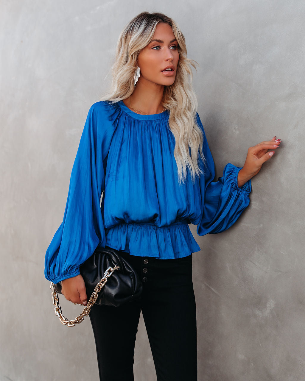 Cappa Satin Peplum Blouse - Cobalt Blue - FINAL SALE Ins Street