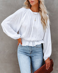 Cappa Satin Peplum Blouse - White - FINAL SALE Ins Street