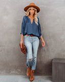 Carla Embossed Button Down Blouse - Blue Ins Street