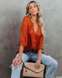 Carla Embossed Button Down Blouse - Rust - FINAL SALE Ins Street