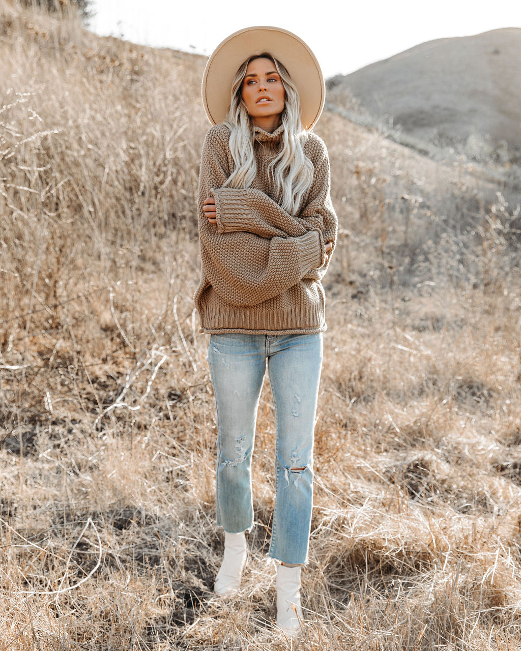 Carried Away Cotton Turtleneck Sweater - Latte Ins Street