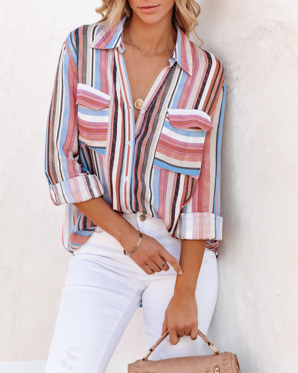 Carrigan Striped Button Down Top Ins Street