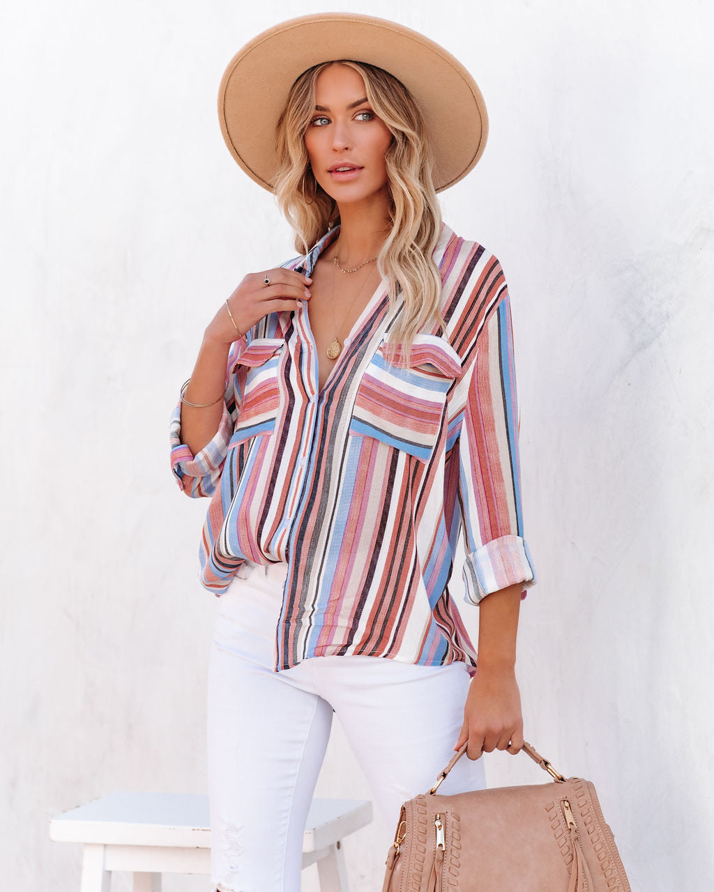 Carrigan Striped Button Down Top Ins Street