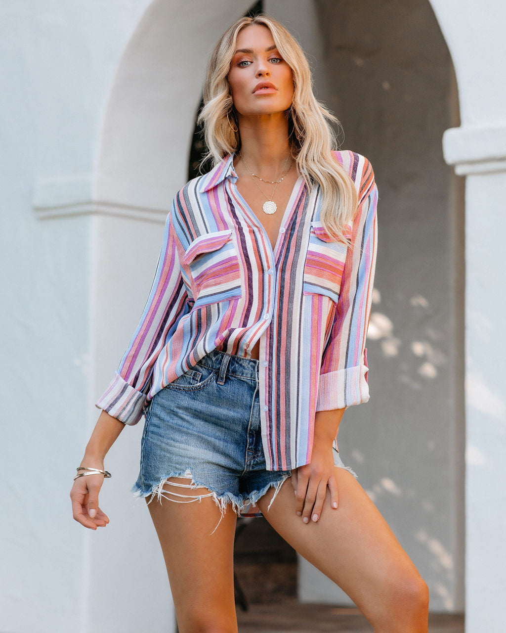 Carrigan Striped Button Down Top Ins Street