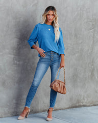 Carter Puff Sleeve Knit Top - Blue Ins Street