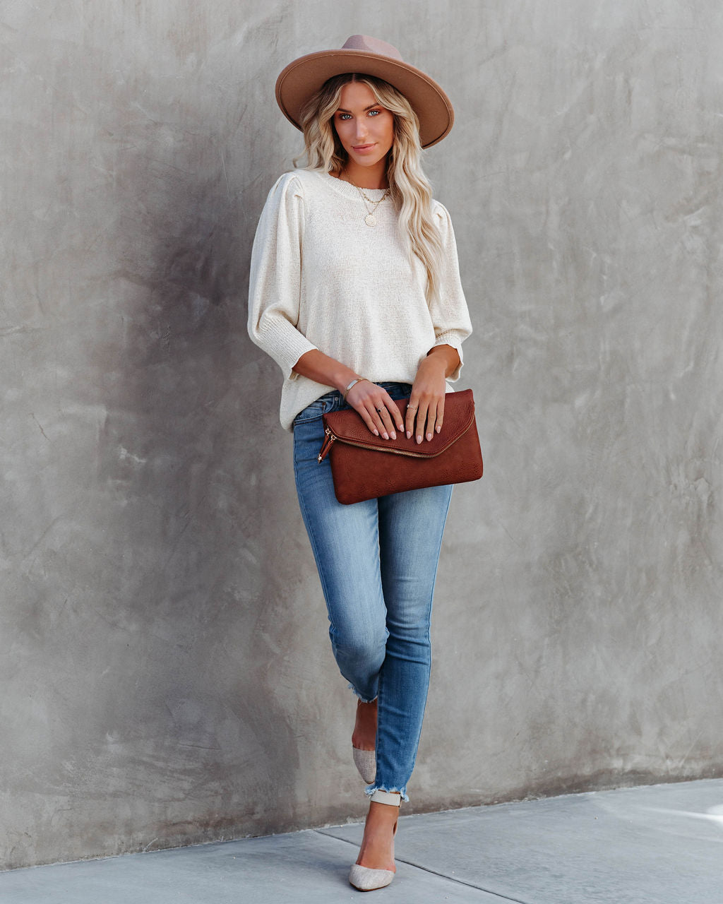 Carter Puff Sleeve Knit Top - Cream Ins Street