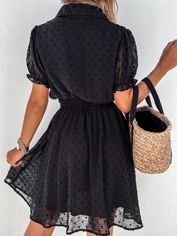 Casual Black Button Embellished Mesh Dress ins