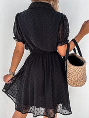 Casual Black Button Embellished Mesh Dress ins