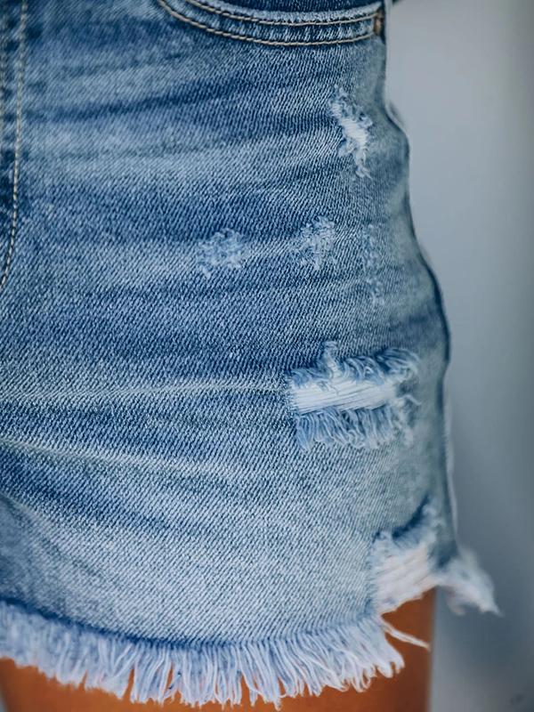 Casual Denim Shorts With Ripped Fringe Pockets Ins Street