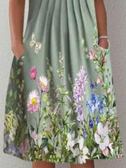 Casual Floral Round Neck Mid-length Straight Dress ins