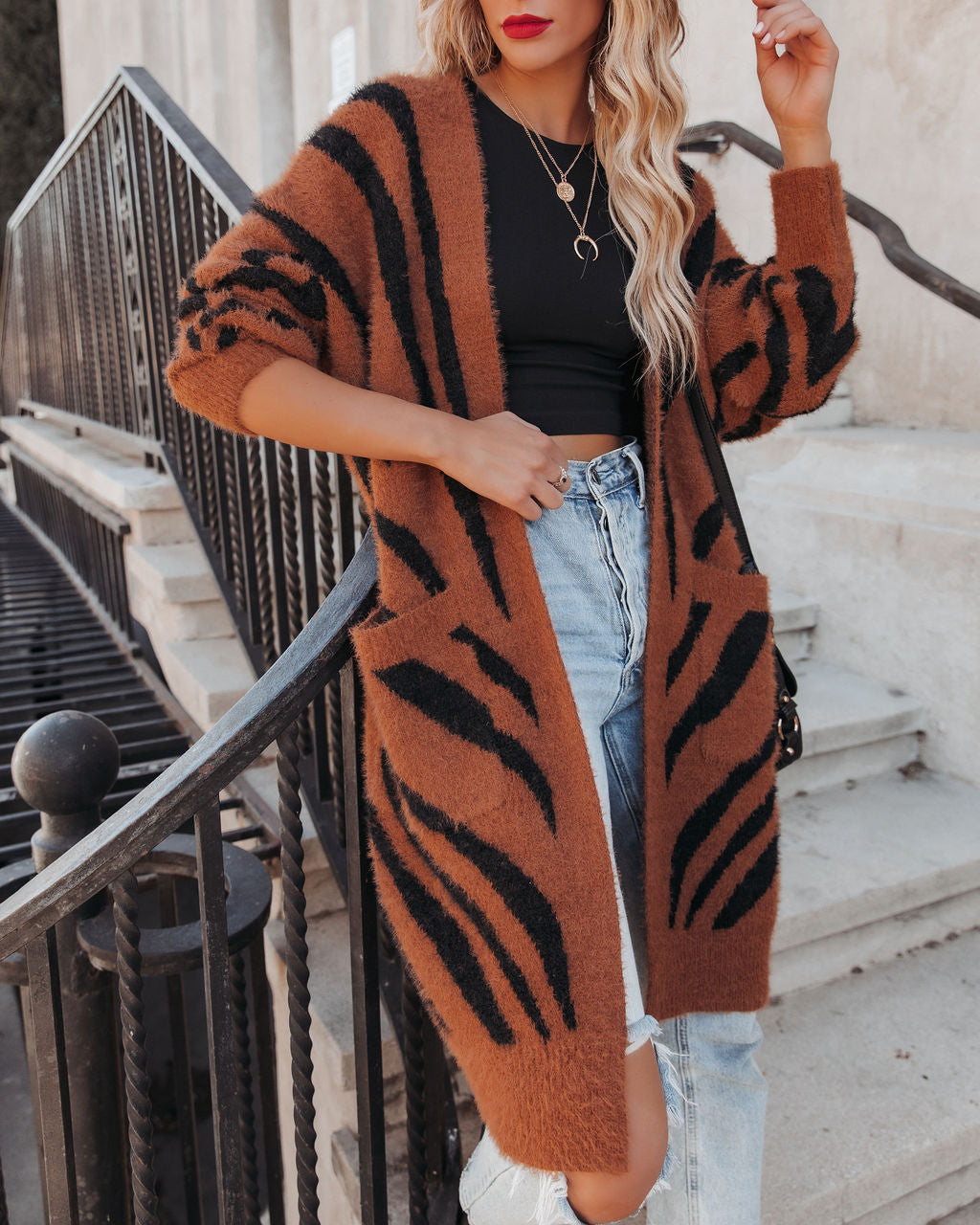 Cayla Pocketed Zebra Duster Cardigan - FINAL SALE Ins Street