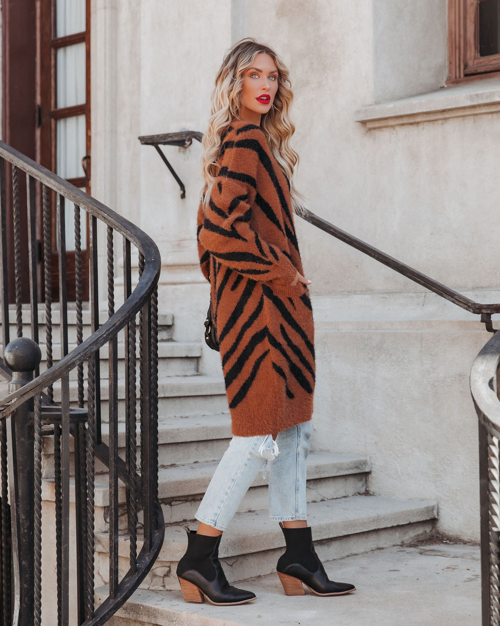 Cayla Pocketed Zebra Duster Cardigan - FINAL SALE Ins Street